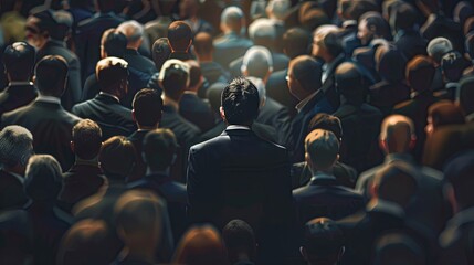 Business leader standing out in a crowd at a corporate event - obrazy, fototapety, plakaty