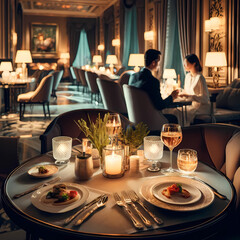 Elegant Evening Dinner in a Luxurious Restaurant Setting