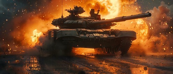 Futuristic Tank Unleashes Fury, Minimalist Epic. Concept Sci-Fi Arsenal, High-Tech Warfare, Futuristic Battlefront