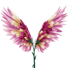 pink flower with yellow and white wings, wings made out of flowers, pink petals fly, Generative AI
