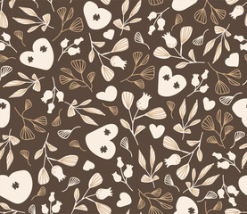 Seamless colorful cute floral cofe spring pattern in doodle style. Vector illustration.