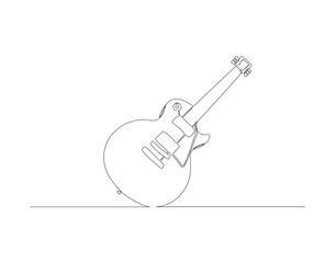 Continuous line drawing of electric guitar. One line of electric guitar. Stringed music instrument concept continuous line art. Editable outline.