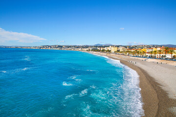 Stunning aquamarine water of Mediterranean sea in Nice, French riviera, France. 