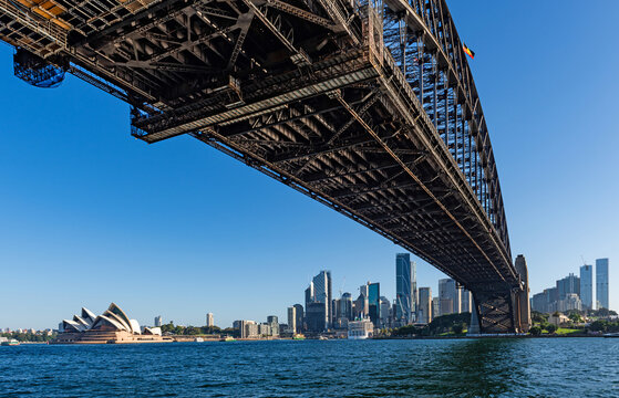 Sydney, New South Wales, Australia; February 22, 2024: Sydney Harbour Bridge and skyline of Sydney seen from Bradfield Park, New South Wales, Australia