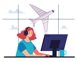 Air controller airport worker. Vector flat graphic design element concept illustration