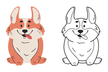 Welsh corgi dog cute puppy pet sticker line art concept set. Vector graphic design illustration element