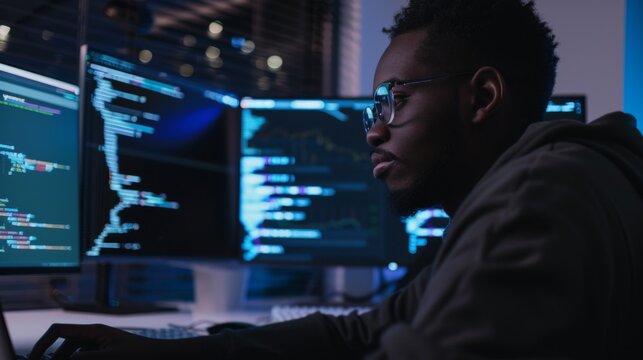 Programmer Working on Code Late