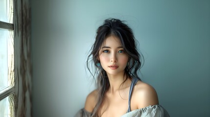 Naklejka premium Portrait of a young asian woman with mesmerizing eyes 
