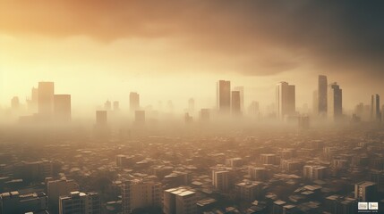 Smog City from PM 2.5 Dust: Cityscape of Buildings

