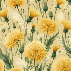 Dandelions flowers. Seamless pattern in cartoon, doodle style. - 790909143