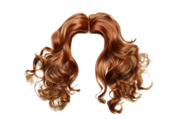 Brown curly hair wig isolated on transparent background. Female long hair coiffure
