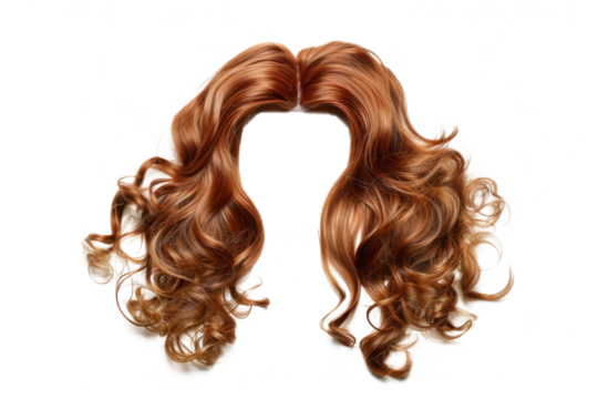 Brown curly hair wig isolated on transparent background. Female long hair coiffure