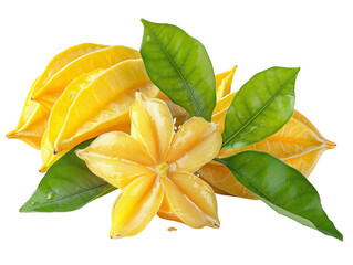Set of branches of fresh starfruit, bright and tart
