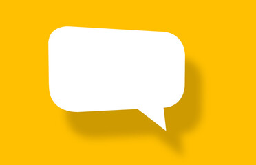Empty white paper in speech bubble shape set against yellow background.