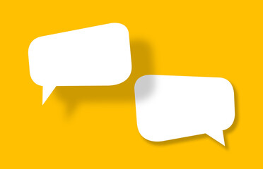 Empty white paper in speech bubble shape set against yellow background. - 790910331