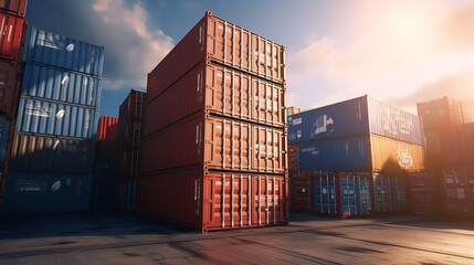 Stacked Cargo Containers in the Storage Area

