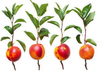 Set of branches of luscious nectarines, bright and sweet