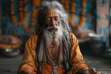 Obraz premium Psychic Voyage: Elder's Spiritual Odyssey in a Psychedelic Sanctuary