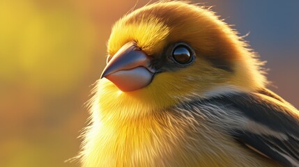   American Goldfinch, its golden and black plumage gleaming in the sunlight. 