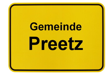 Illustration eines Ortsschildes der Gemeinde Preetz in Mecklenburg-Vorpommern - obrazy, fototapety, plakaty