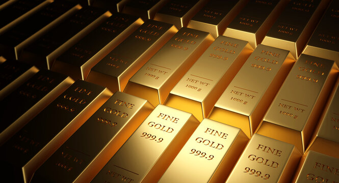 Gold Bullion background, Fine Gold bars, Bank gold storage. concept of investment, and exchange rates, Gold market