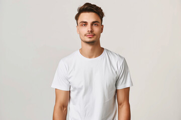 Obraz premium White T-Shirt Mockup, Studio Shot, Male Model, Generative AI