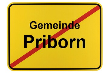 Illustration eines Ortsschildes der Gemeinde Priborn in Mecklenburg-Vorpommern - obrazy, fototapety, plakaty
