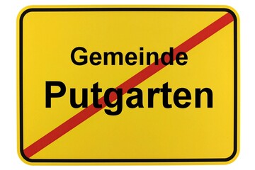 Illustration eines Ortsschildes der Gemeinde Putgarten in Mecklenburg-Vorpommern - obrazy, fototapety, plakaty