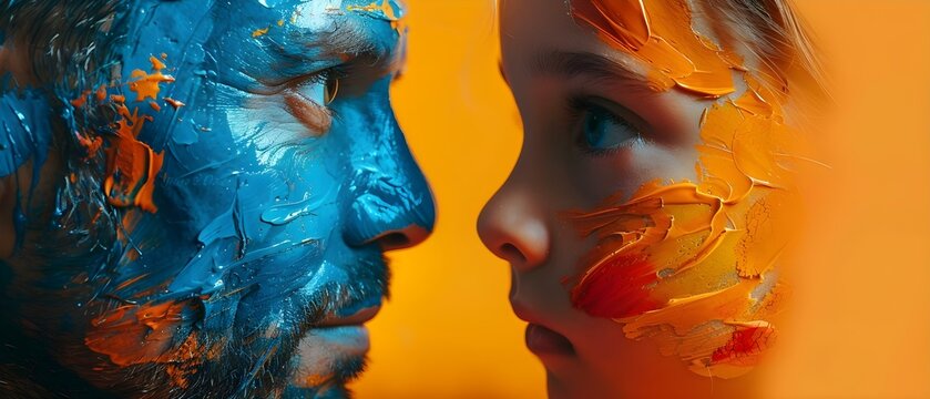 Colorful Contrast: Father-Daughter Dissonance. Concept Family Dynamics, Generational Differences, Parenting Challenges