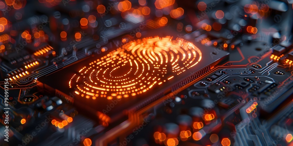 Aufkleber biometric in computer hardware a digital fingerprint embedded within a motherboard s intricate circu