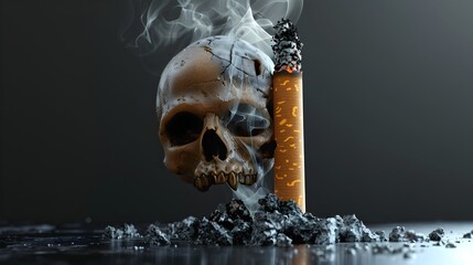 Skull Emerging from Cigarette Smoke The Deadly Toll of Smoking Addiction Generative ai