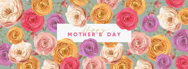 Happy Mother's Day. Vector watercolor cute elegant floral illustration of peony flower, pattern, rose, frame, bouquet,  leaf, for greeting card,frame, invitation or banner - 790919127