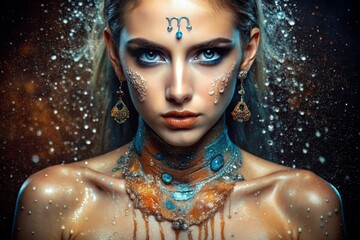 Zodiac signs. Astrological forecast. Predictions. A beautiful girl in the zodiac sign scorpio. The concept of astrology and horoscope.A series of images of 12 zodiac signs.