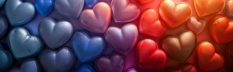 Foto op Plexiglas Gradient of heart-shaped objects transitioning from blue to red © Gejsi