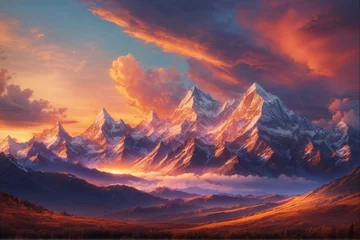 Rolgordijnen Sunset Sky Mountain Range Landscape, Sunset Mountain Wallpaper, Sunset Mountains Background, Sunset Mountain Scenery, AI Generative © Forhadx5