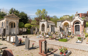 View of the public cemetery in Rovio, district of Lugano in canton of Ticino, Switzerland