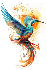 Fototapeta premium Abstract Colorful Illustration of the Benu Bird on a White Background