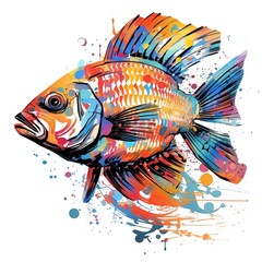 Abstract Colorful Illustration of the Abtu Fish on a White Background