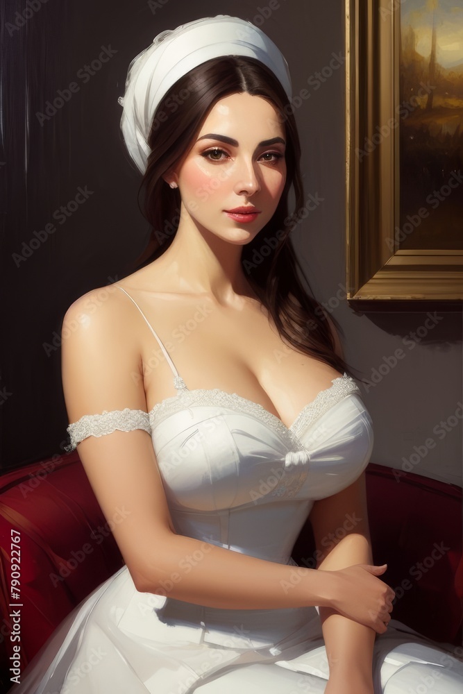 Sticker Oil painting portrait of an extremely beautiful sexy seductive and attractive aristocratic woman