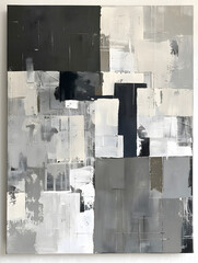 Abstract Geometric Art: A large canvas featuring muted tones of grey, white, and black with geometric shapes. This type of art offers a sophisticated look and blends seamlessly with minimalist interio