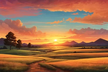 Foto op Plexiglas Golden Sunset Landscape Background, Sunset Sky Background, Sunset Scenery Wallpaper, Sunset Background, Nature Wallpaper, Sunrise Landscape, AI Generative © Forhadx5