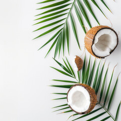 coconut with leaf on white background