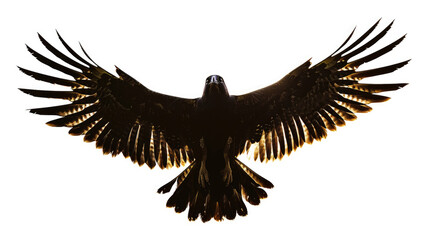 Obraz premium A large black bird soars gracefully through the air with its wings spread wide in flight