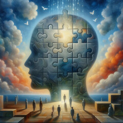 An artist image of a person's thinking from puzzles. - 790924132