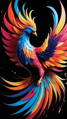 Obraz premium Abstract colorful bird on black background. Vector illustration for your design.