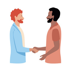 Friendly or business handshake. Friendly people shaking hands. People greet each other, make a deal, cooperate. Vector illustration in flat style on white background. - 790925169