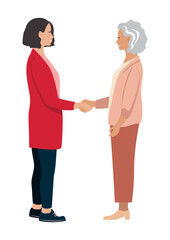 Friendly or business handshake. Friendly people shaking hands. People greet each other, make a deal, cooperate. Vector illustration in flat style on white background. - 790925178