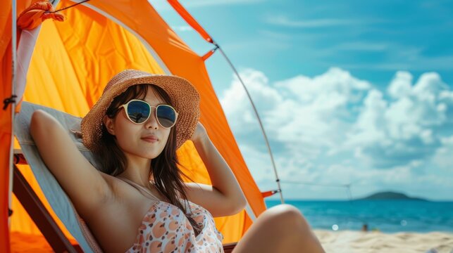 A Woman Relaxing on the Beach