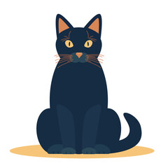 Black Cat front view. Cute pet animal. Sitting Cat or kitten icon. Vector illustration isolated on white background.