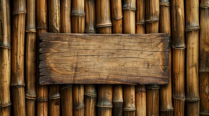 wooden frame on bamboo background - obrazy, fototapety, plakaty